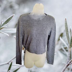 SHEIN Gray CropTop Brushed Knit Sweater Lg Long Sleeve TIE Ruched TIE-SIDE